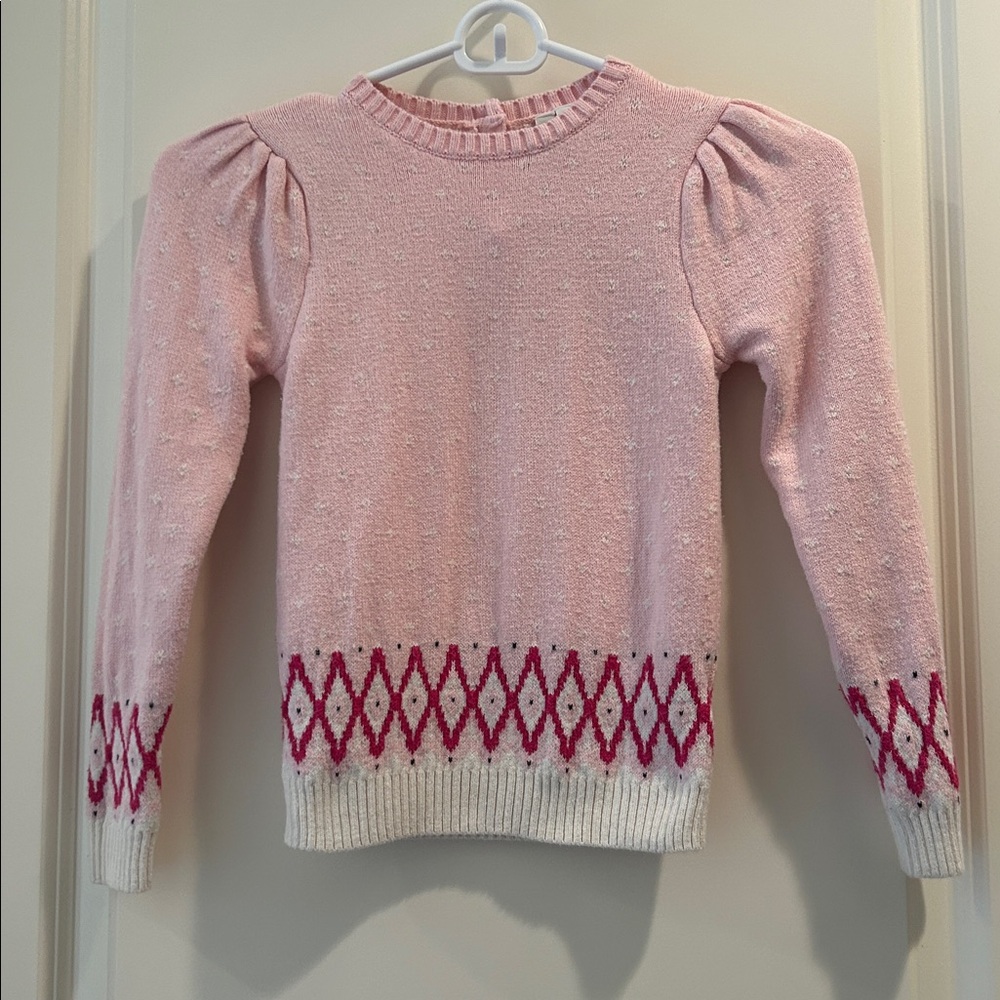 Janie and Jack pink fair isle detailing knit sweater kid’s size 6